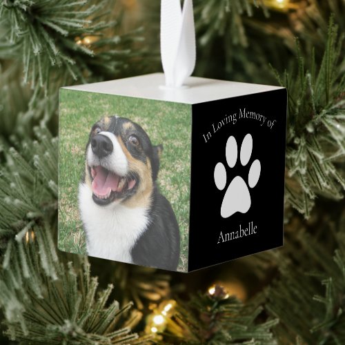 Custom Dog Photo Memorial Pet Christmas Cube Ornament