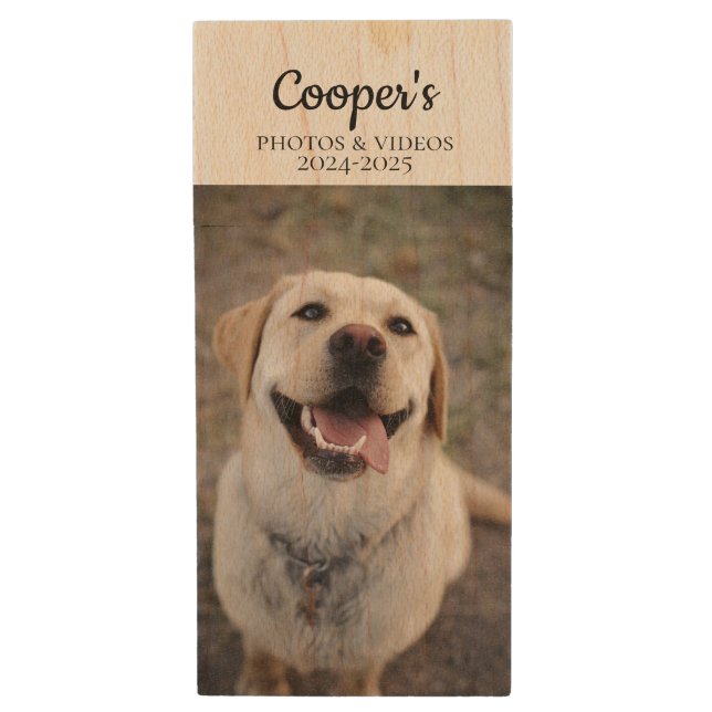 Custom Dog Photo Monogram USB Wood Flash Drive (Front Vertical)