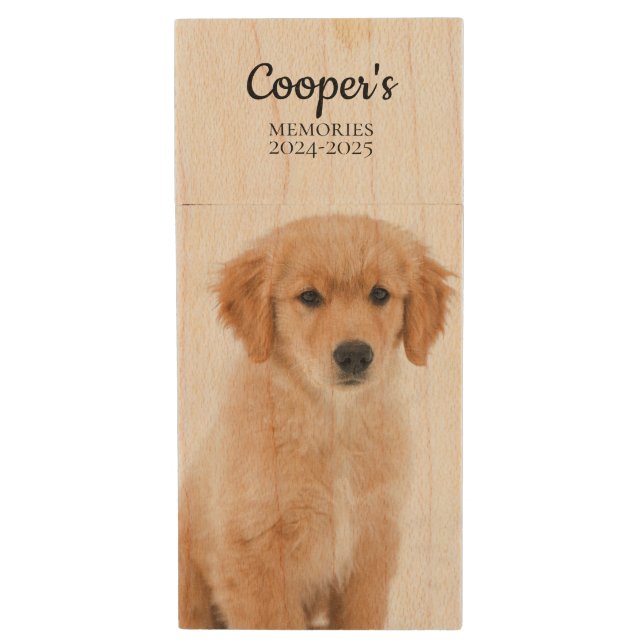 Custom Dog Photo Monogram USB Wood Flash Drive (Front Vertical)