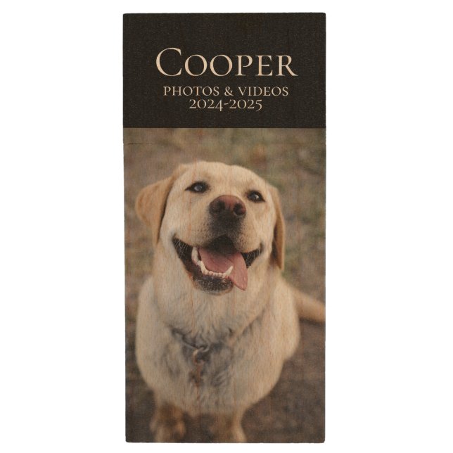 Custom Dog Photo Monogram USB Wood Flash Drive (Front Vertical)