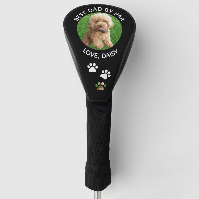 Custom Dog Photo & name | Best Dad By Par script  Golf Head Cover (Front)