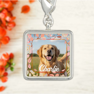 Custom Dog Photo Name Charm Salmon Pink Wreath