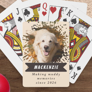 Custom Dog Photo Name Funny Mud Splash Poker Cards