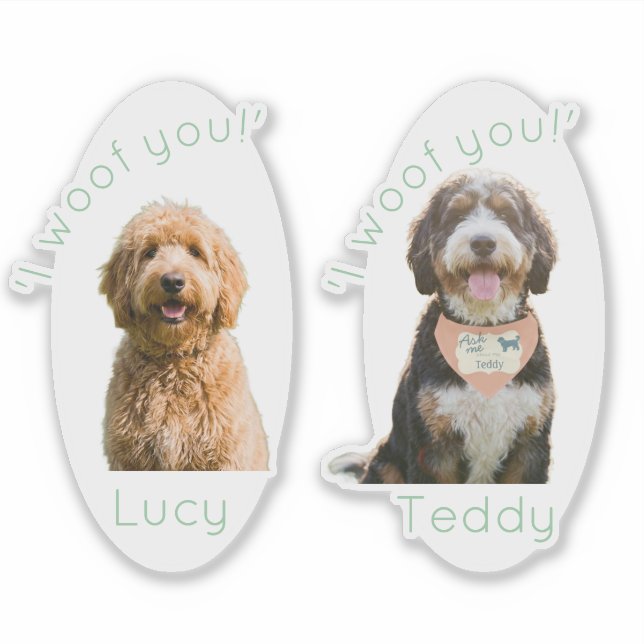 Custom Dog Photo Name I Woof You Heartfelt Gift Sticker (Front)