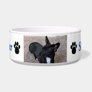 Custom Dog Photo Name Paw Prints Blue Bowl