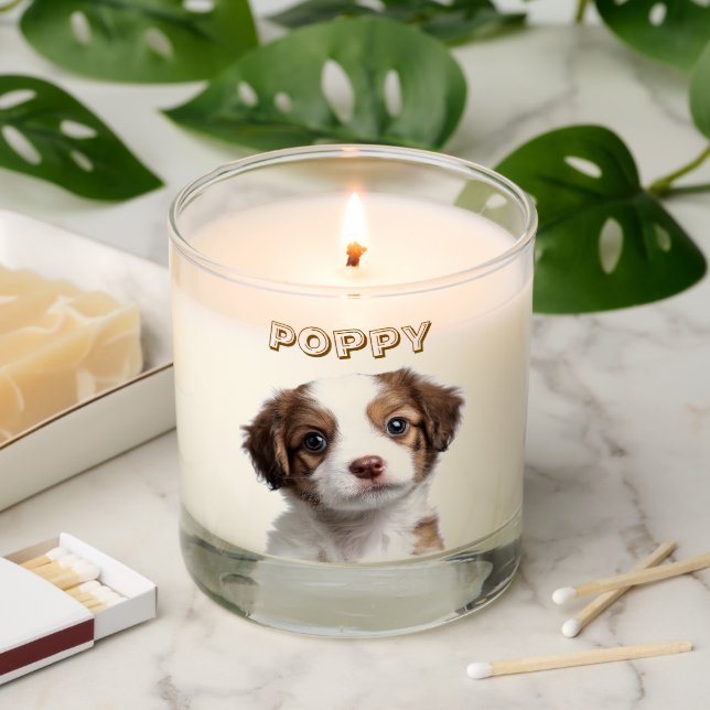Custom Dog Photo & Name Scented Jar Candle (Lit)