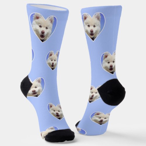 Custom Dog Photo on Light Blue Crew Socks