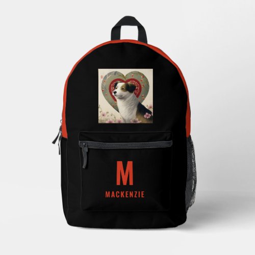 Custom Dog Photo Orange Monogram Personalized Printed Backpack