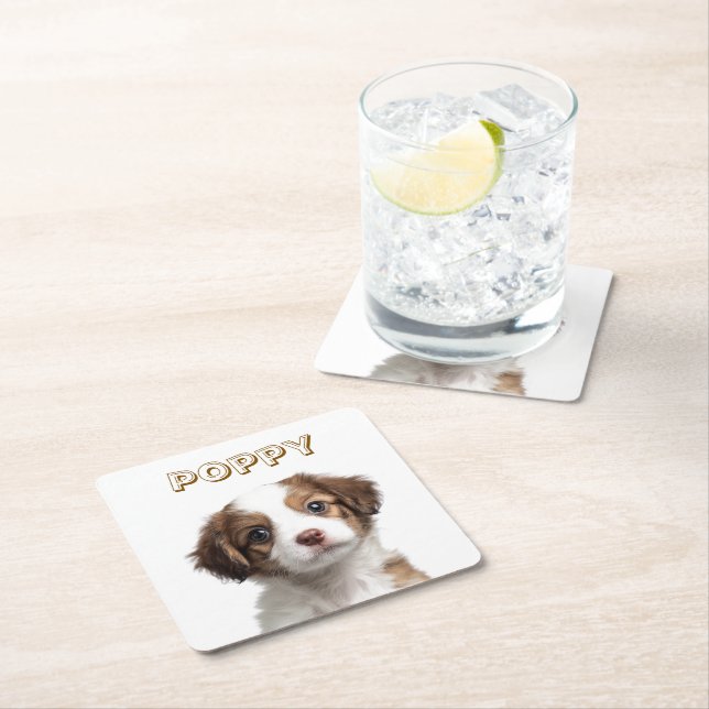 Custom Dog Photo Paper Coaster - Personalized Name (Insitu)