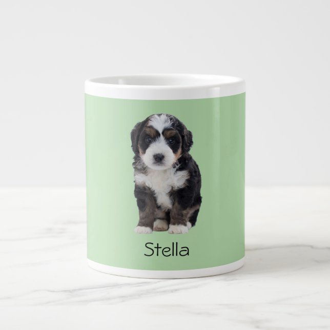 Custom Dog Photo – Pastel Green with Pet Name -  Giant Coffee Mug (Front)