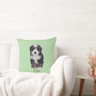 Custom Dog Photo – Pastel Green with Pet Name - Throw Pillow