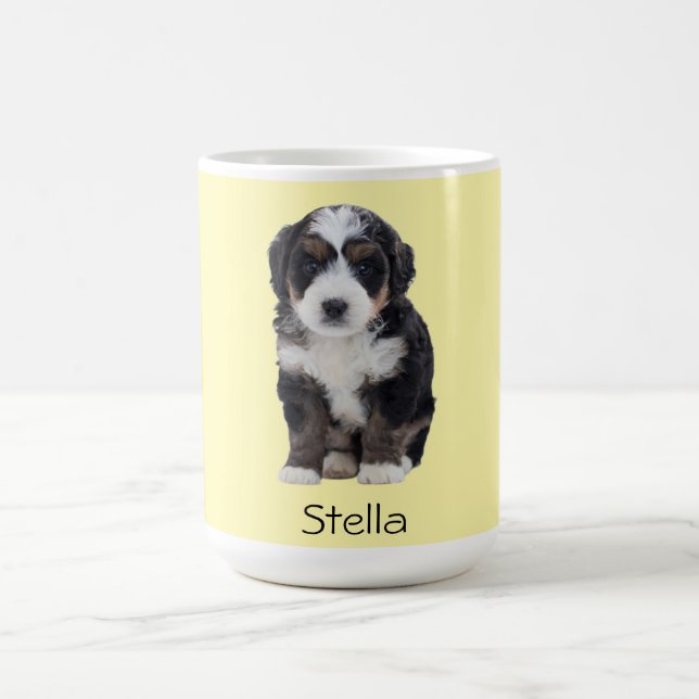 Custom Dog Photo – Pastel Yellow with Pet Name -  Coffee Mug (Center)