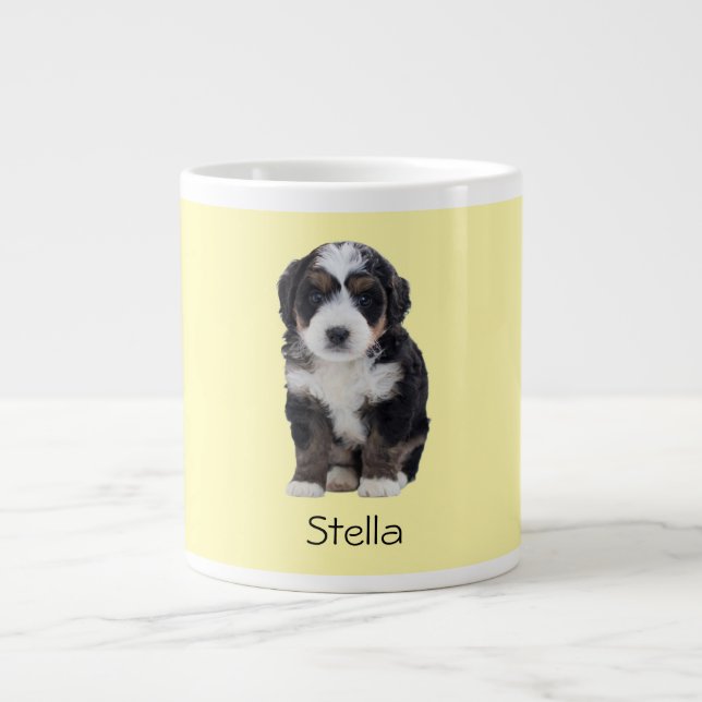 Custom Dog Photo – Pastel Yellow with Pet Name -  Giant Coffee Mug (Front)