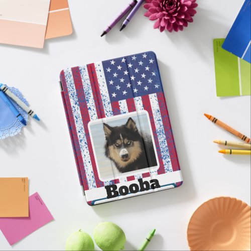 Custom dog photo patriotic American flag July 4th iPad Air Cover