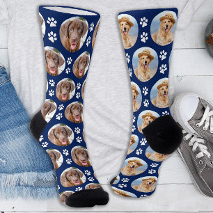 Custom Dog Photo Paw Prints Fun Mismatched Socks