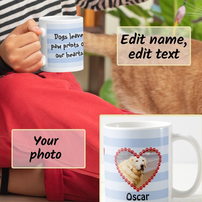 Custom dog photo paw prints memory blue coffee mug (Creator Uploaded)