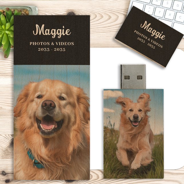 Custom Dog Photo Personalized Cute Monogram USB Wood Flash Drive (Creator Uploaded)