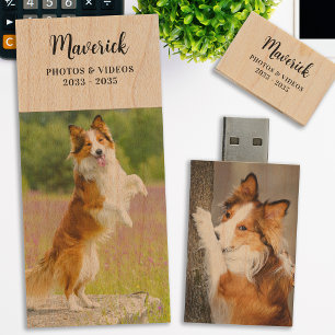 Custom Dog Photo Personalized Monogram USB Wood Flash Drive