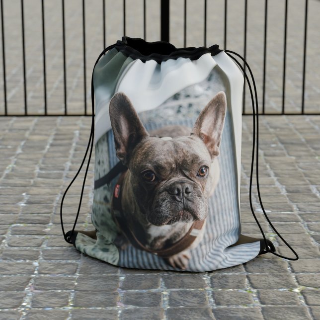 Custom Dog Photo Personalized Pet Drawstring Bag (Upload your pup's photo and add your name to this drawstring bag. Cute!)