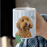Custom Dog Photo | Personalized Pet Name Coffee Mug<br><div class="desc">Start your day with your favorite furry friend by your side. This personalized dog photo mug features your pet’s photo and custom name on a soft blue striped background for a clean, timeless look. Perfect for coffee, tea, or hot chocolate, this custom pet mug makes a thoughtful gift for dog...</div>