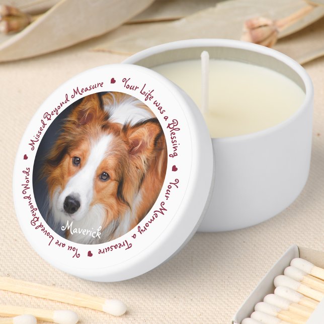 Custom Dog Photo Personalized Red Pet Memorial Mini Candle Favors (Creator Uploaded)