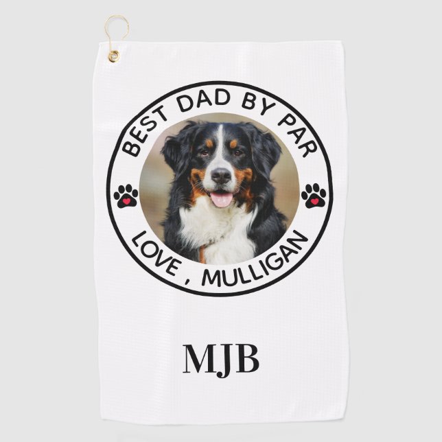 Custom Dog Photo Pet Best Dad By Par Monogram Golf Towel (Front)