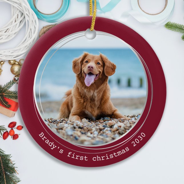 Custom Dog Photo Pet First Christmas Ceramic Ornament (Creator Uploaded)