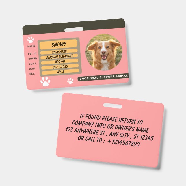  Custom Dog Photo Pet ID Card Badge (Front & Back)