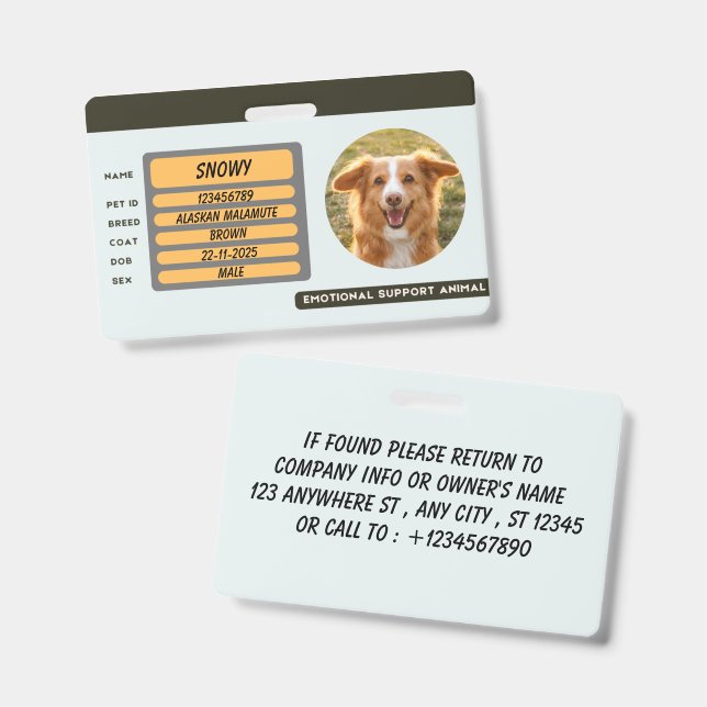  Custom Dog Photo Pet ID Card Badge (Front & Back)