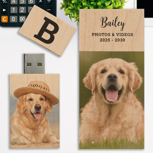 Custom Dog Photo Pet Personalized Monogram USB Wood Flash Drive