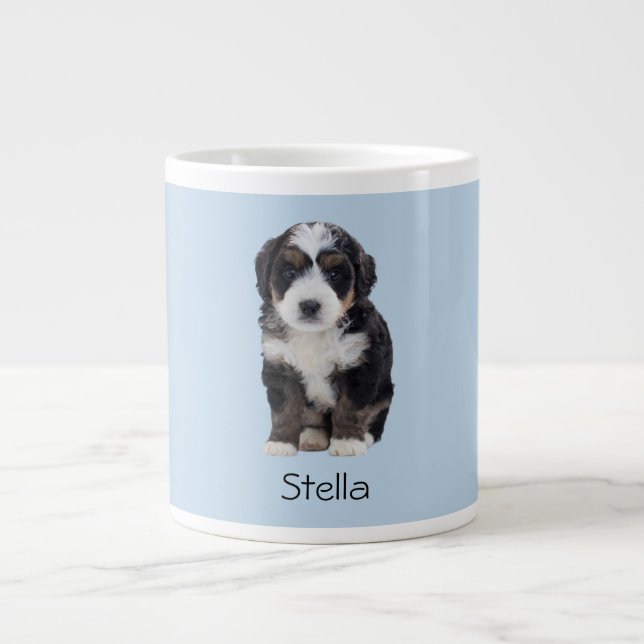 Custom Dog Photo – Powder Blue with Pet Name -  Giant Coffee Mug (Front)