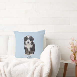 Custom Dog Photo – Powder Blue with Pet Name - Throw Pillow