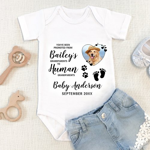 Custom Dog Photo Promoted Human Grandparents  Baby Bodysuit