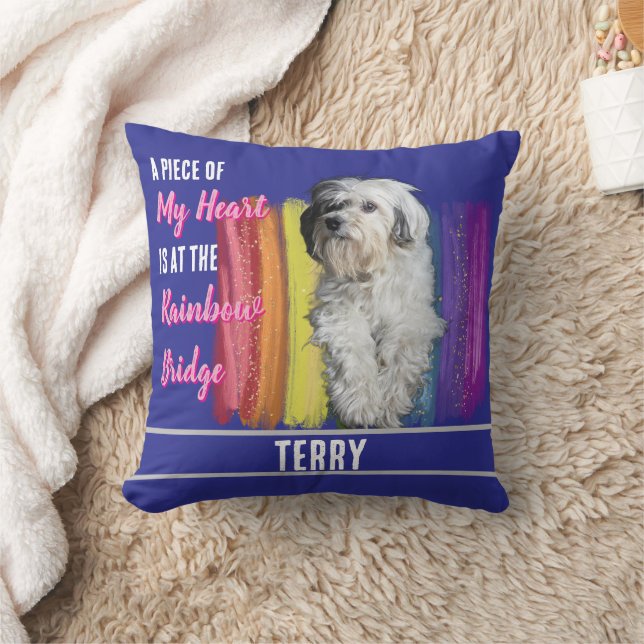 Custom Dog Photo Rainbow Bridge Memorial Ornament  Throw Pillow (Blanket)
