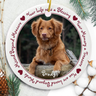 Custom Dog Photo Red Pet Memorial Ceramic Ornament