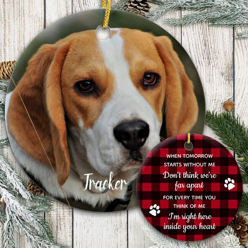 Custom Dog Photo Red Plaid Pet Loss Pet Memorial Ceramic Ornament