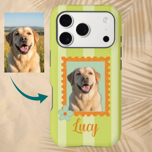 Custom Dog Photo Retro Postage Stamp with Name iPhone 17 Pro Case