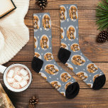 Custom Dog Photo Slate Paw Print Socks<br><div class="desc">Show your love for your puppy dog or cat with these fun and cozy custom-printed socks! Our premium crew socks feature a pattern of your favorite pet photo along with small white paw prints. Create your own by simply adding your picture to the round placeholder image. Makes a great gift...</div>