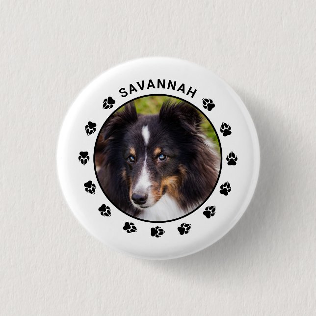 Custom Dog Photo Template With Paws & Text Button (Front)