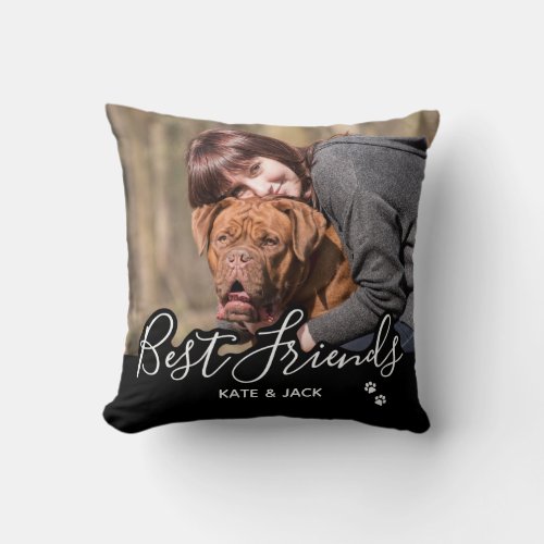 Custom Dog Photo Trendy Black Best Friends Throw Pillow - Celebrate your best friend with a custom pet photo keepsake pillow. Every pet deserves their own personalized photo pillow. Wonderful gift to all dog mom's & dads, cat moms & dads, and all pet lovers ! Pillow is double sided so you can do different photos on each side . Front is personalized with name, back is personalized with the year. COPYRIGHT © 2020 Judy Burrows, Black Dog Art - All Rights Reserved