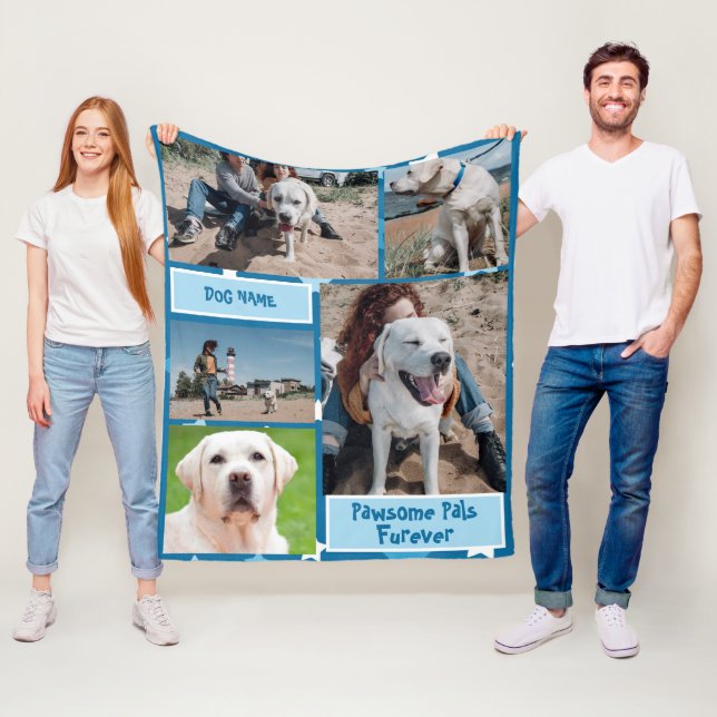 Custom Dog Photo with Dog Name Fleece Blanket (In Situ)