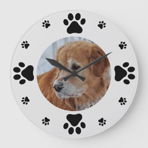 Custom Dog Photo with Paw Prints Large Clock