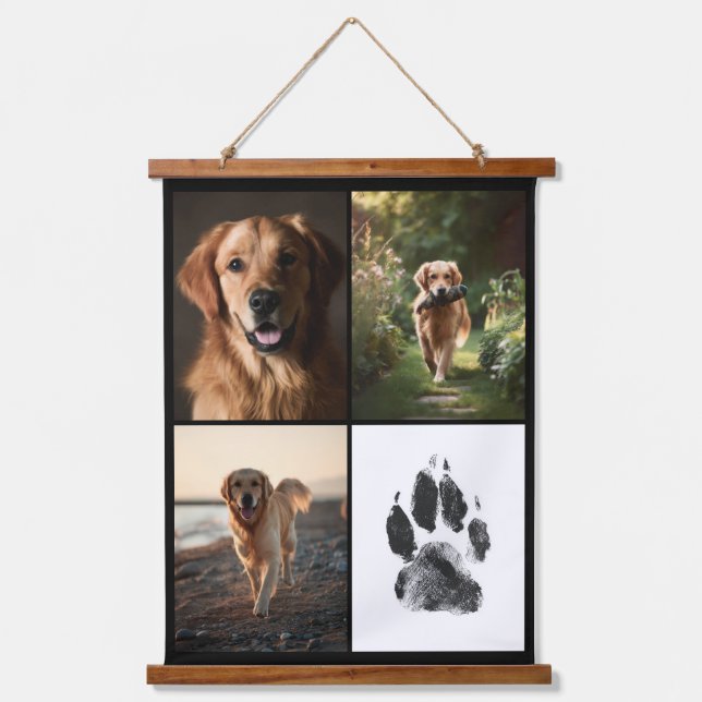 Custom Dog Photos Collage Paw Print Personalized Hanging Tapestry (Front)