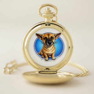 Custom Dog Portrait Gold Pocket Watch