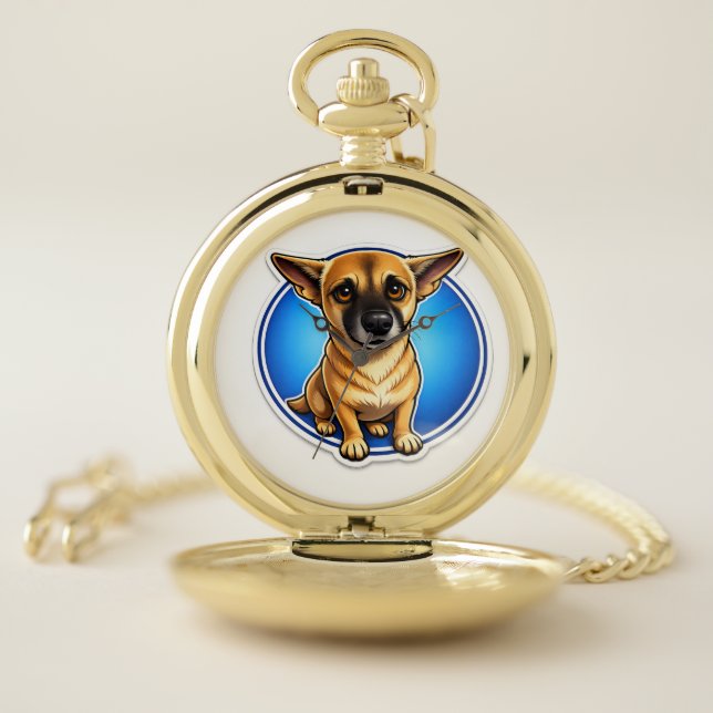 Custom Dog Portrait Gold Pocket Watch (Inside)