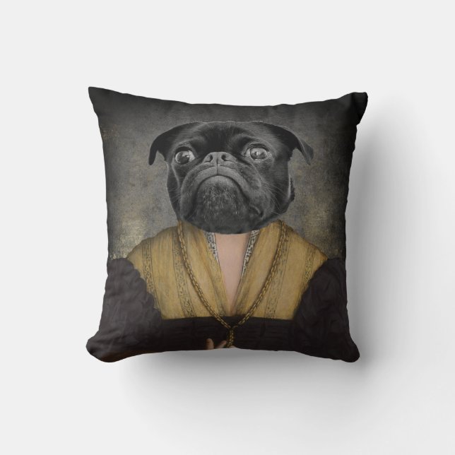 Custom Dog Portrait Painting 16th Century Lady Throw Pillow (Front)
