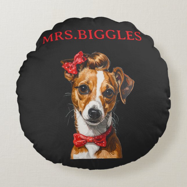 Custom Dog Portrait – Personalized Pet Name Design Round Pillow (Front)