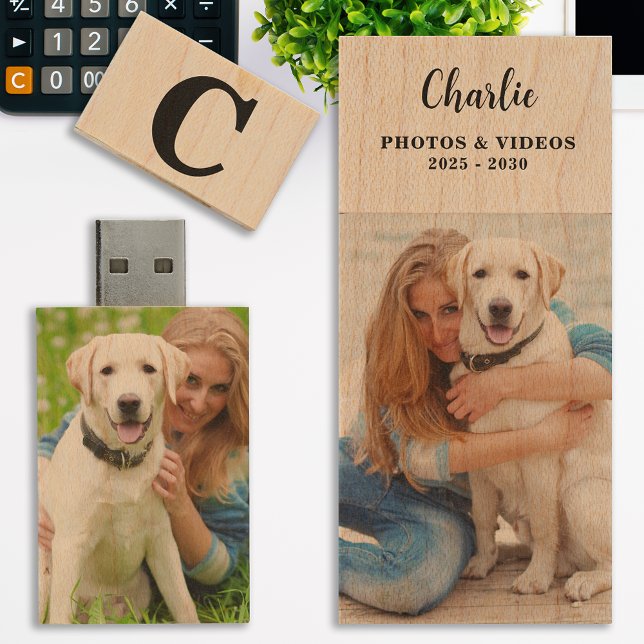 Custom Dog Puppy Photo Personalized Monogram USB Wood Flash Drive (Creator Uploaded)