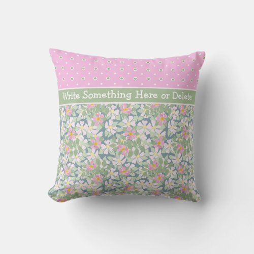 Custom Dog Roses on Navy Polkas on Pink Pillow