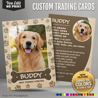 Custom Dog Trading Card, Editable Colors Cute Pet Calling Card